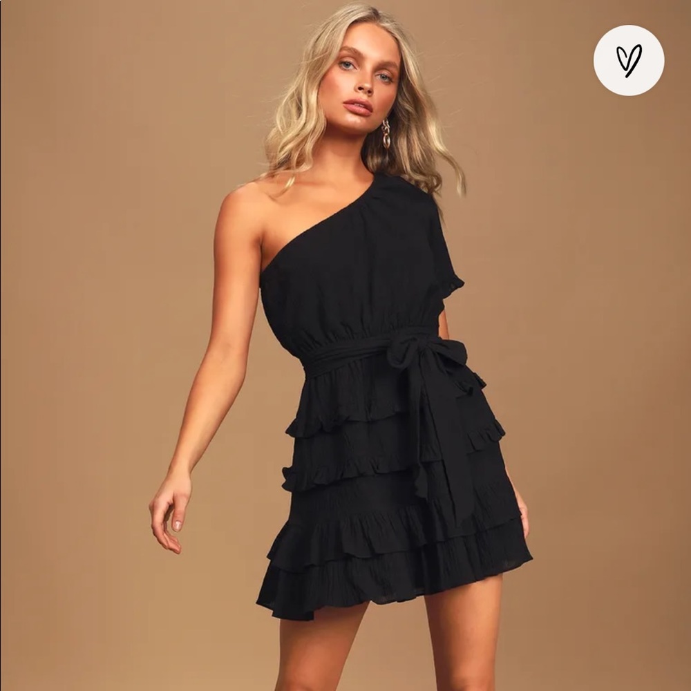 Lulus All the Love Black Ruffle One Shoulder Dress